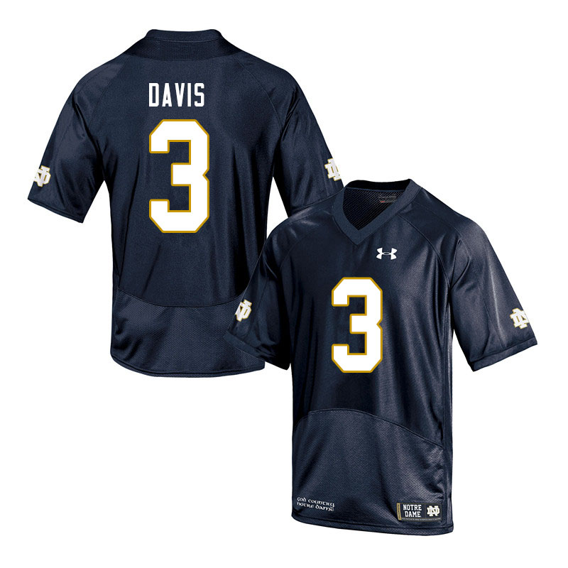 Men's NCAA Notre Dame Fighting Irish #3 Avery Davis Stitched College Under Armour Authentic Navy Football Jersey RK10M50ST